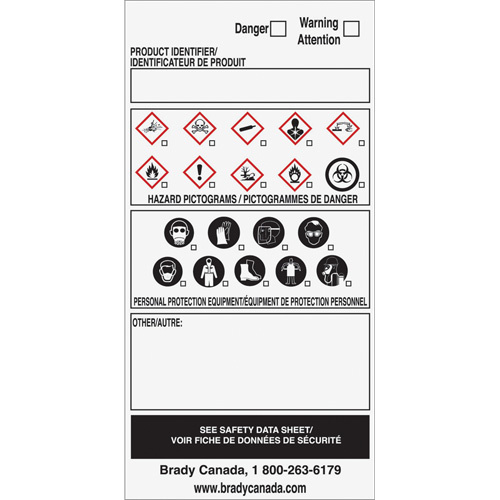 Brady 08658 WHMIS Label, Vinyl, Booklet, 3" L x 6" W - (Pack of 25)