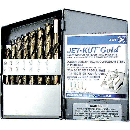 JET 570141 GF21R Jet-Kut® Gold Super Premium Drill Bit Set, 21 Pieces, Steel - (Each)