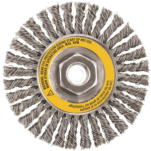 DEWALT DW49204 Wheel Brush, 4" Dia., 0.02" Fill, 5/8"-11 Arbor, Stainless Steel - (Each)
