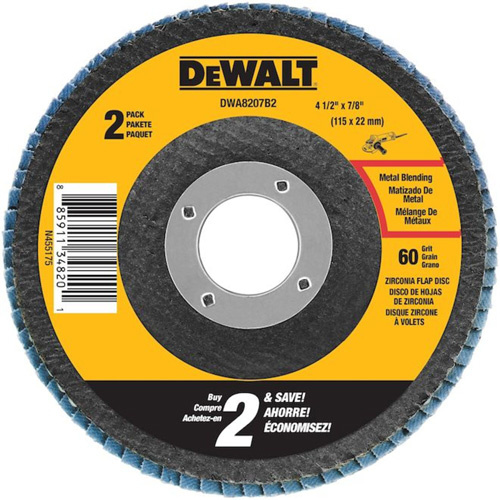 DEWALT DWA8207B2 ELITE SERIES Flap Disc, 4-1/2" x 7/8", Type 29, 60 Grit, Zirconia Alumina - (Pack of 2)
