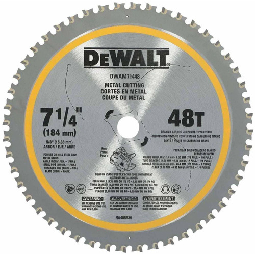DEWALT DWAM71448 Circular Saw Blade, 7-1/4", 48 Teeth, Metal Use - (Each)