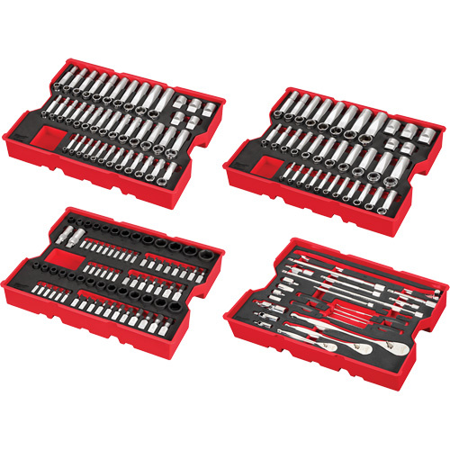 Milwaukee 48-22-9490 Metric & SAE Ratchet & Socket Set with Trays for PACKOUT Drawers, 242 Pcs, Impact, 1/4"/3/8"/1/2" Drive Size, Deep - (Each)