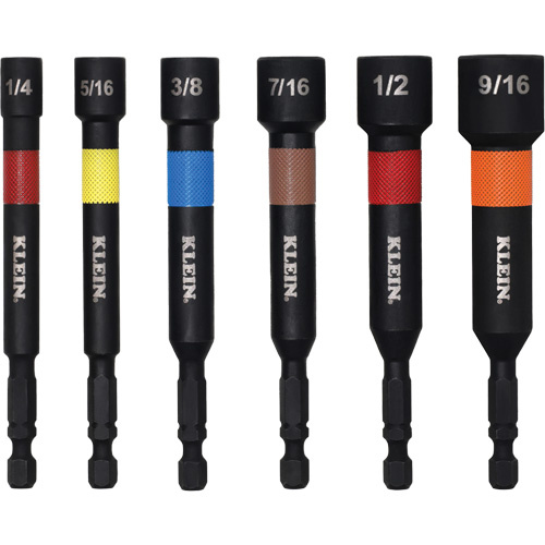 Klein Tools 32946S Power Nut Setters, 1/2"/5/16"/1/4"/3/8"/7/16"/9/16" Tip, 1/4" Drive, 4" L, Magnetic - (Each)