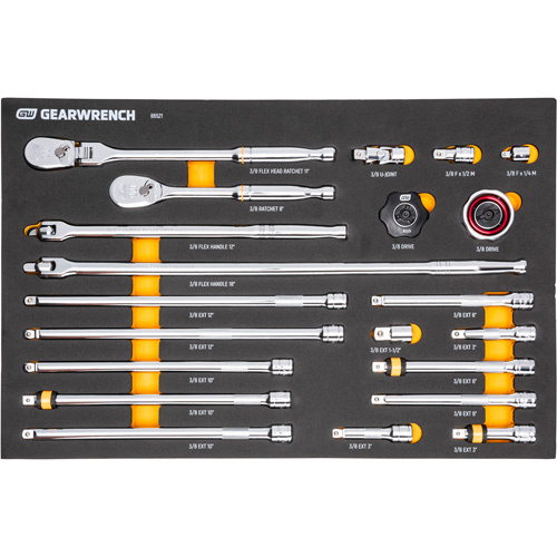 Gearwrench 86521 3/8" 90-Tooth Ratchet & Drive Tool Set with Foam Storage Tray - (Each)