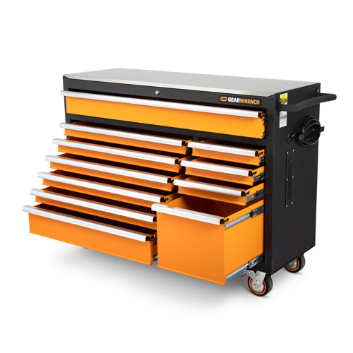 Gearwrench 83247 Rolling Tool Cabinet with Stainless Steel Worktop, 11 Drawers, 52" W x 18" D x 36" H, Black/Orange - (Each)