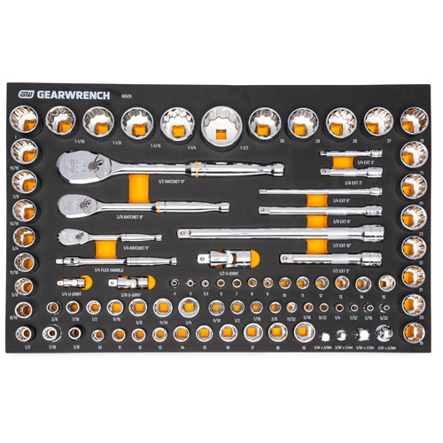Gearwrench 86529 1/4", 3/8" & 1/2" 90-Tooth SAE/Metric Mechanics Tool Set with Foam Storage Tray - (Each)