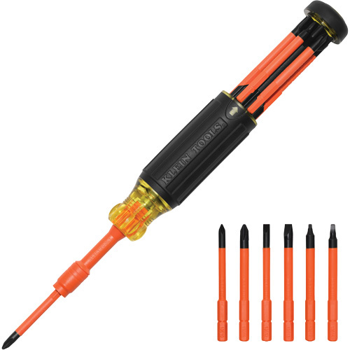 Klein Tools 32306INS 6-in-1 Insulated Auto-Lock Screwdriver, 9-1/2" L, Cushion Grip Handle - (Each)