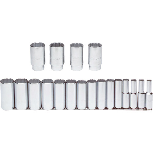 Proto J54105 Socket Set, 19 Pcs, 1/2" Drive Size, Deep - (Each)